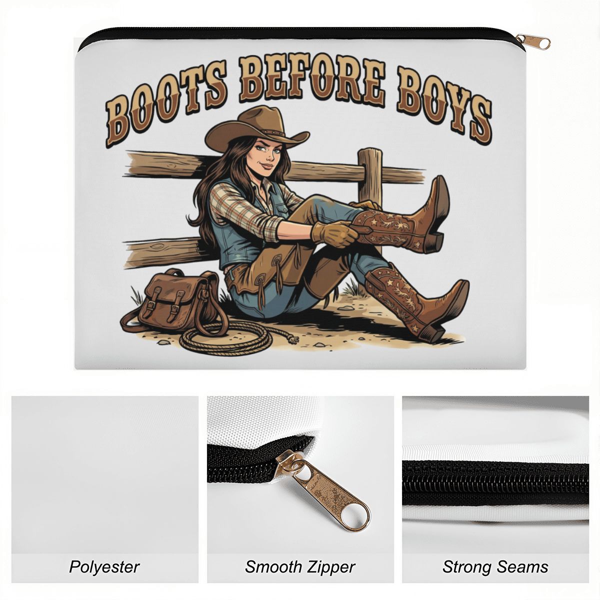 Boots Before Boys Cowgirl Travel Makeup Pouch