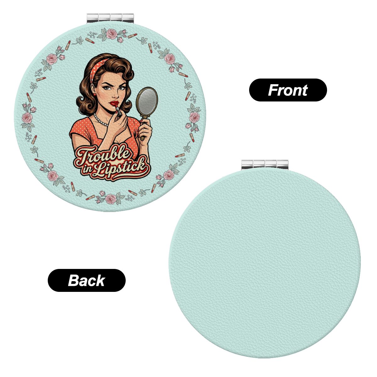 50s Retro Compact Pocket Mirror - Trouble in Lipstick