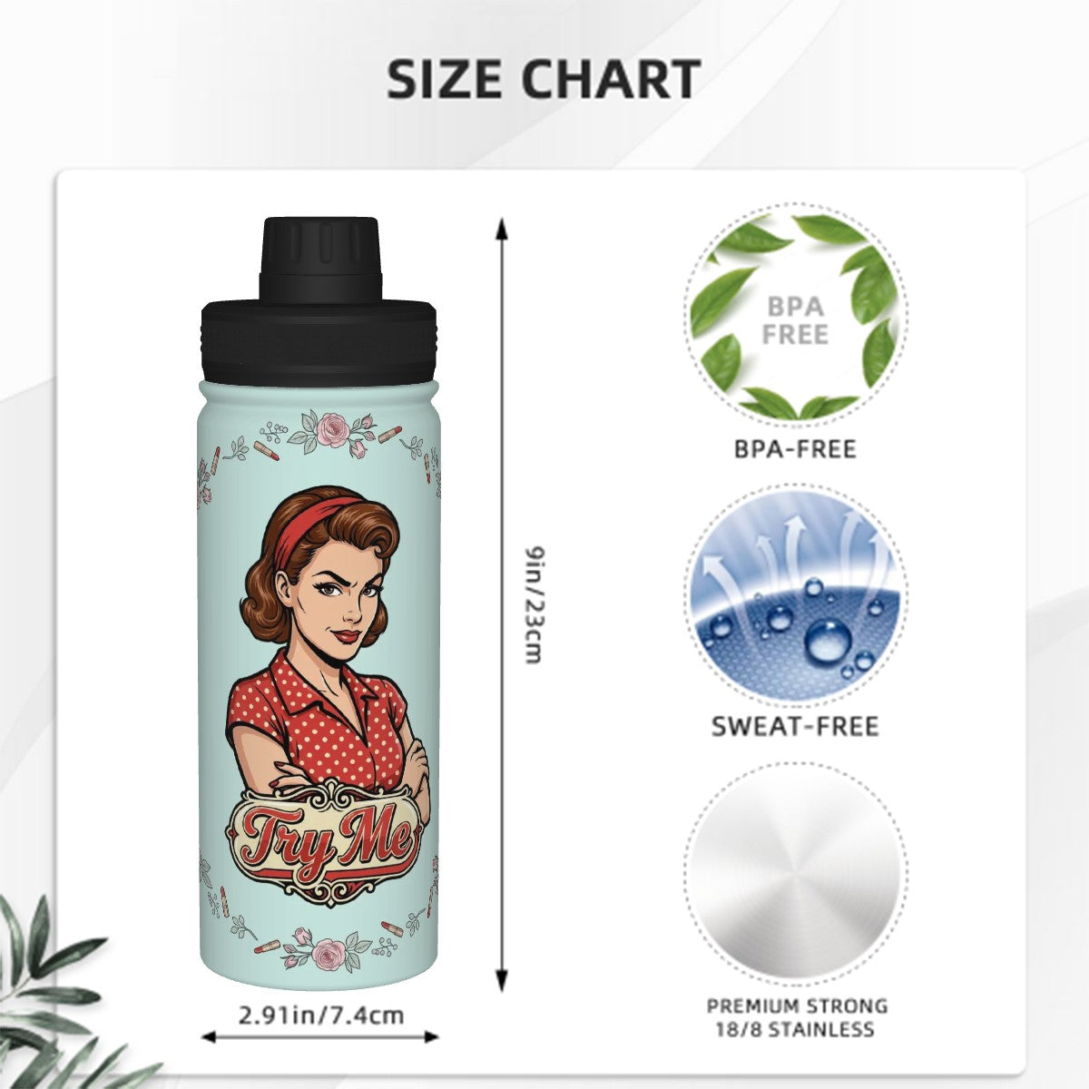 50s Retro Insulated Water Bottle (18oz)