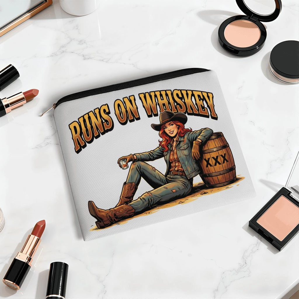 Runs On Whiskey Cowgirl Travel Makeup Pouch