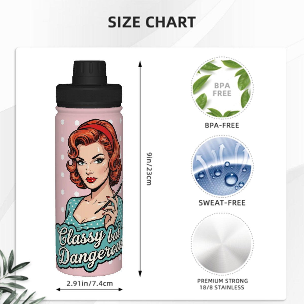 50s Retro Insulated Water Bottle (18oz)