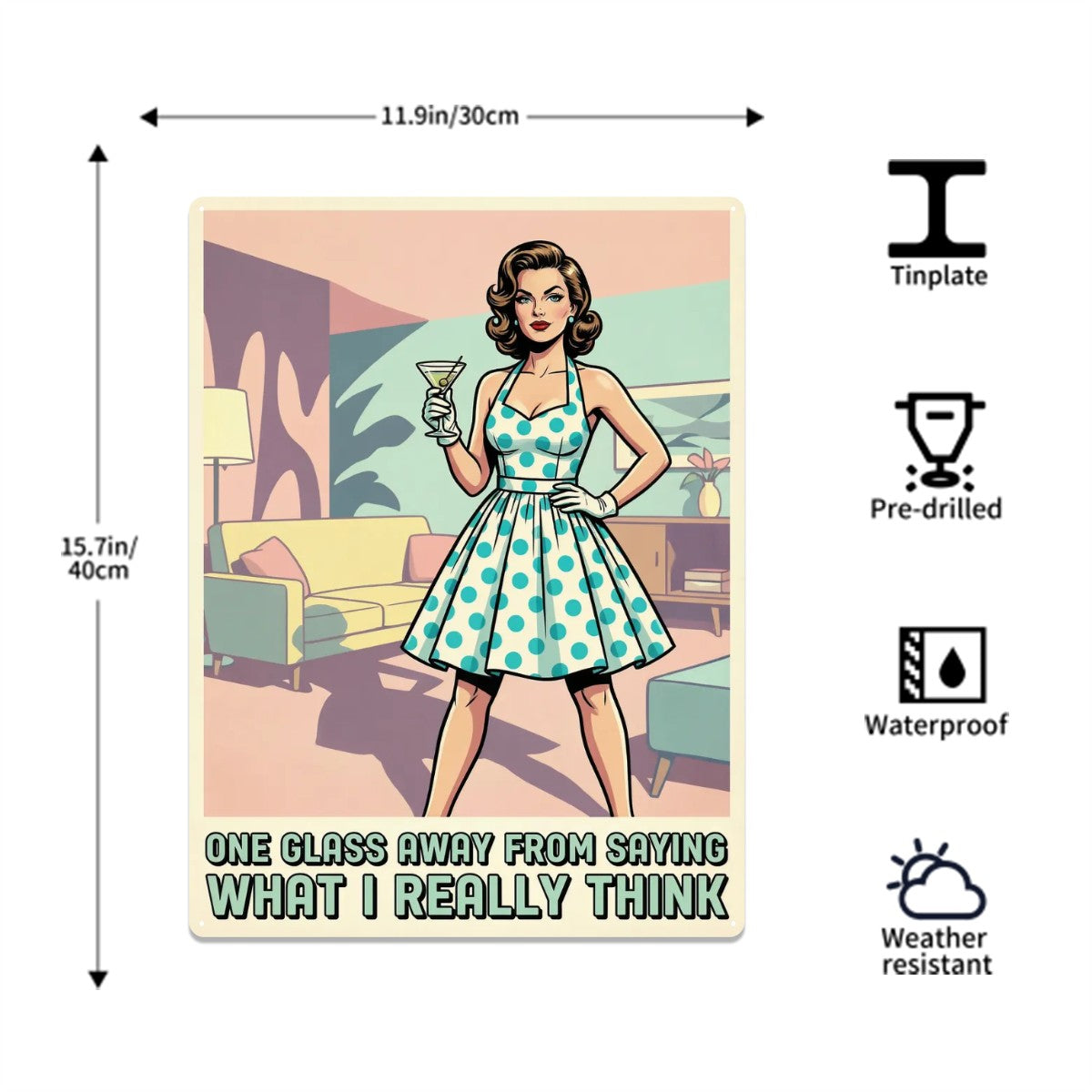 50s Retro Metal Tin Sign 16"x12" (Vertical)