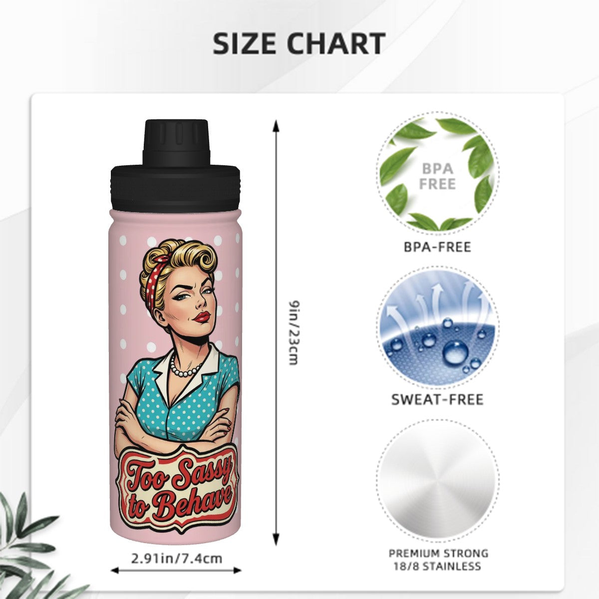 50s Retro Insulated Water Bottle (18oz)