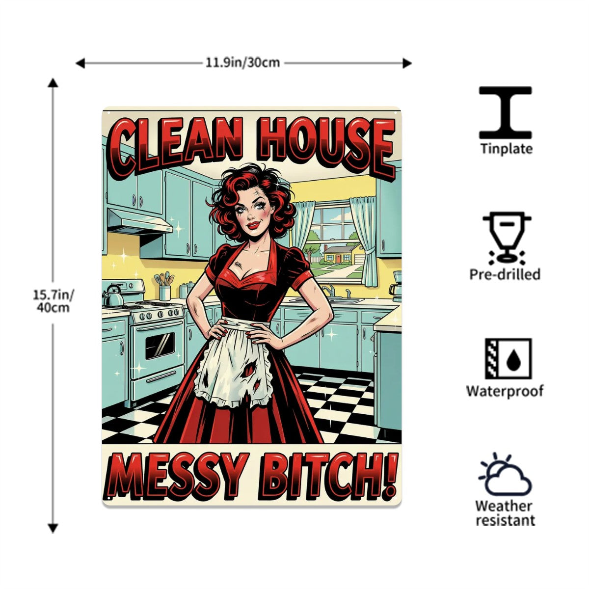 50s Retro Metal Tin Sign 16"x12" (Vertical)