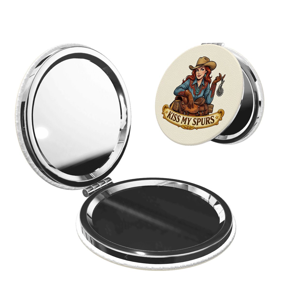 Western Compact Pocket Mirror – Kiss My Spurs