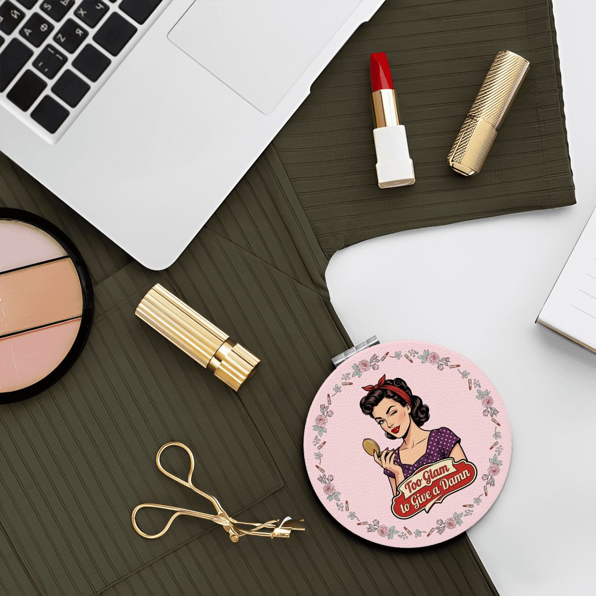 50s Retro Compact Pocket Mirror - Too Glam to Give a Damn