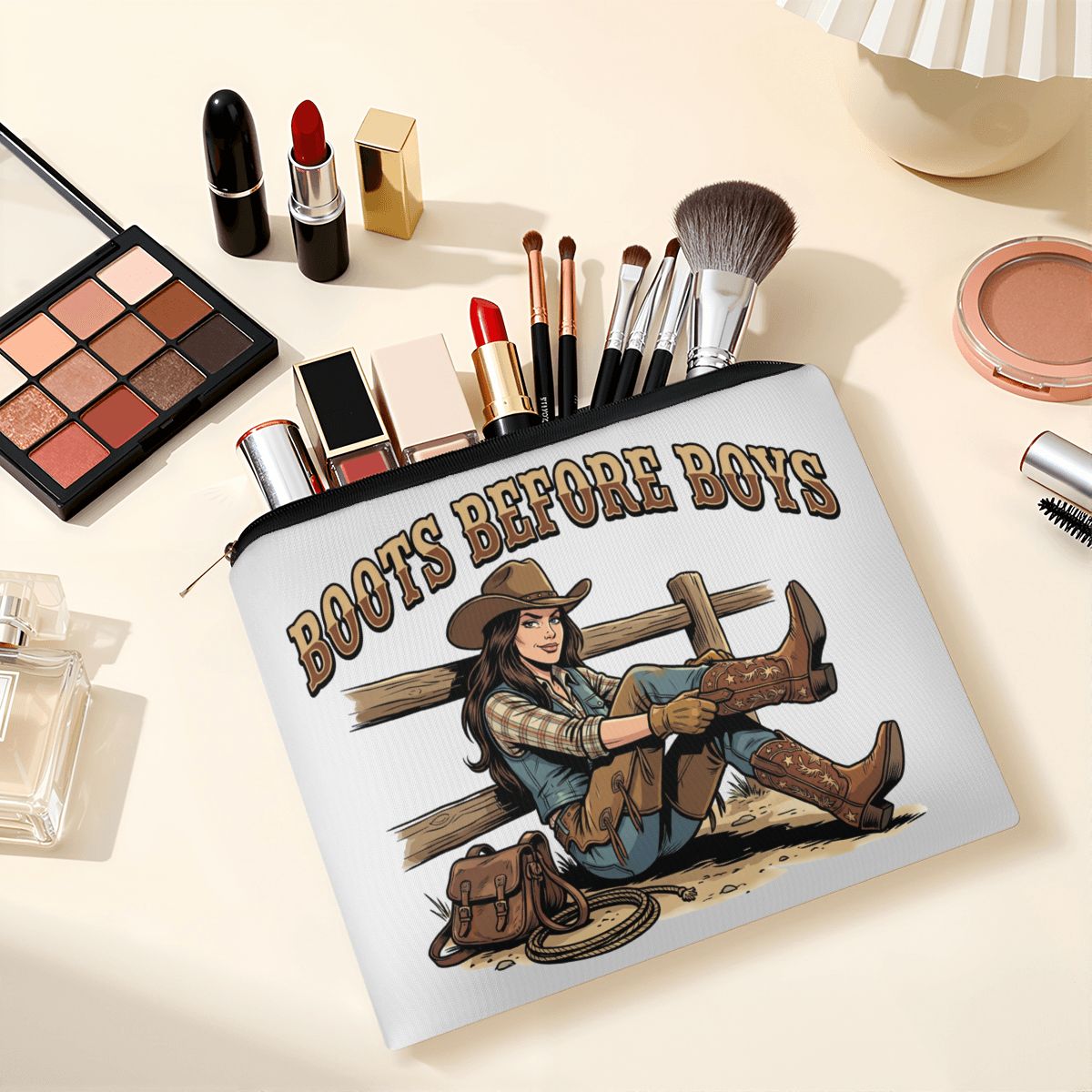 Boots Before Boys Cowgirl Travel Makeup Pouch