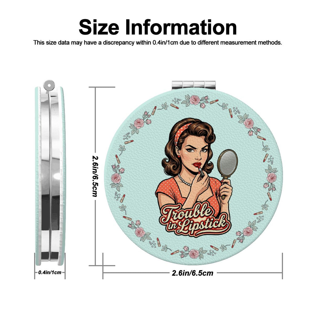 50s Retro Compact Pocket Mirror - Trouble in Lipstick