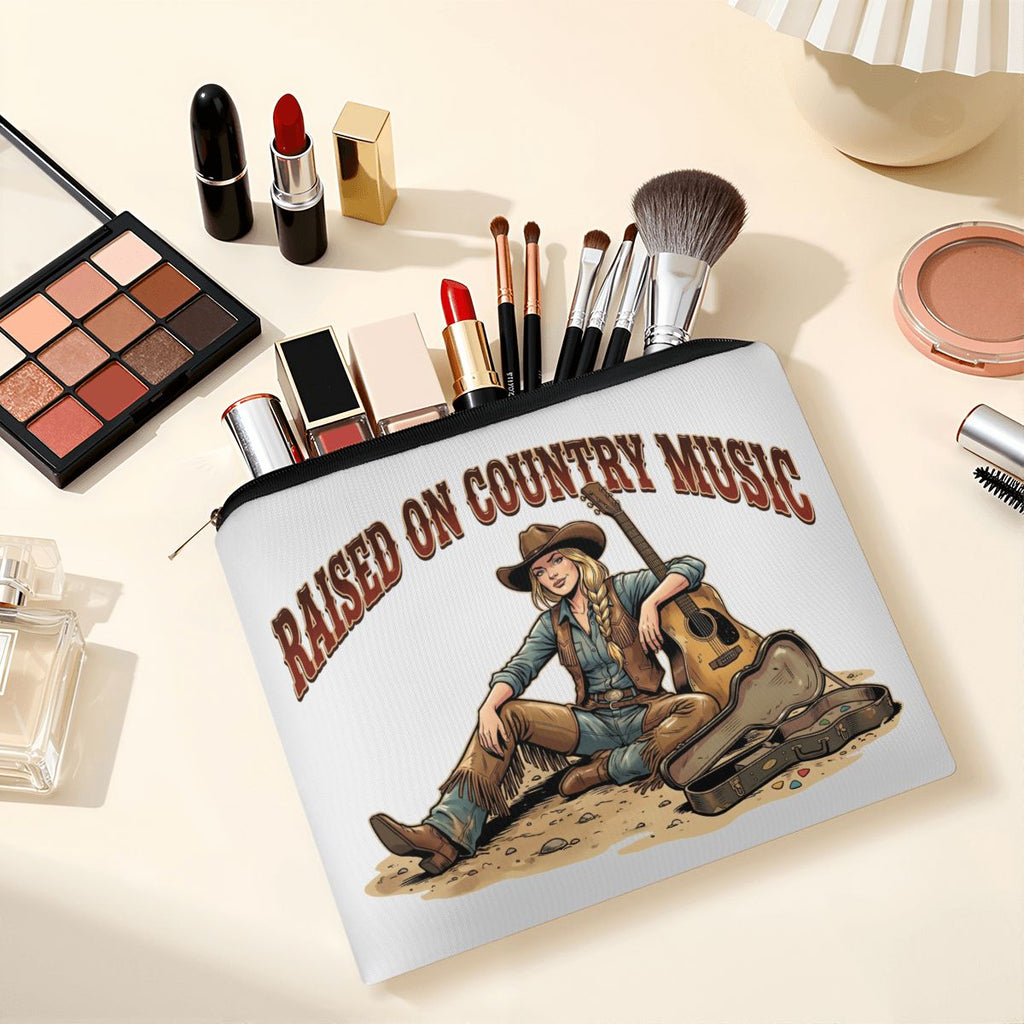 Raised On Country Music Cowgirl Travel Makeup Pouch
