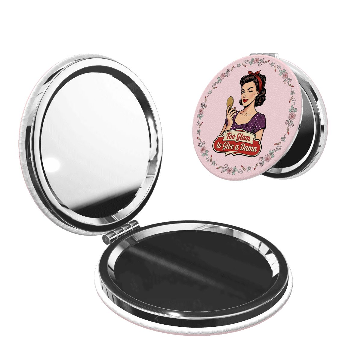 50s Retro Compact Pocket Mirror - Too Glam to Giva a Damn