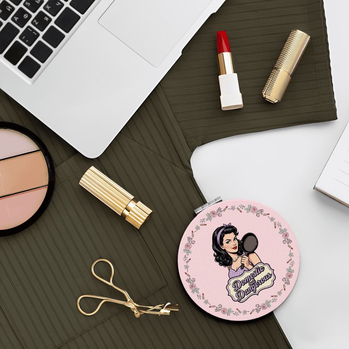 50s Retro Compact Pocket Mirror - Domestic but Dangerous