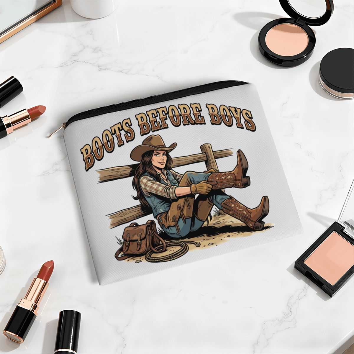 Boots Before Boys Cowgirl Travel Makeup Pouch