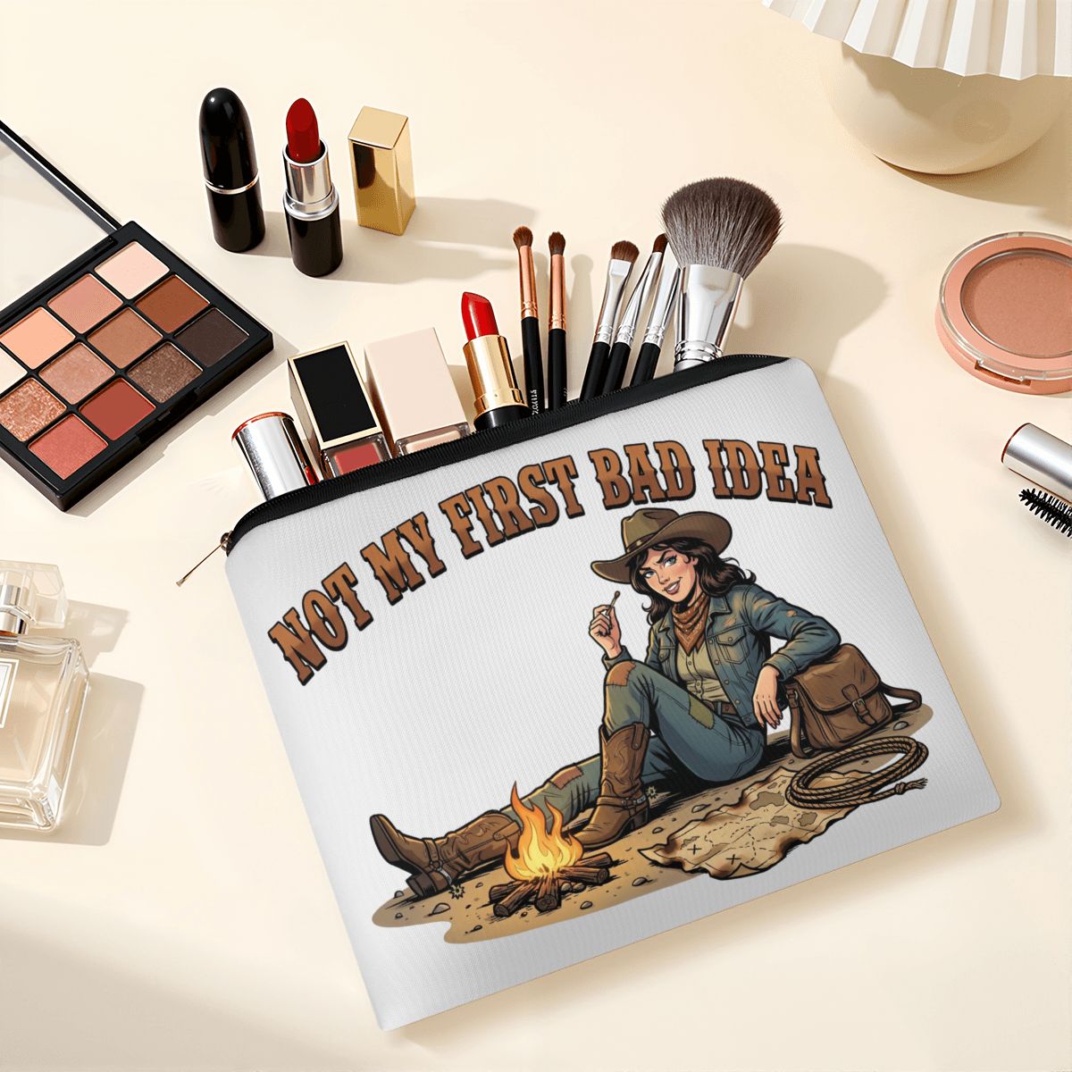Not My First Bad Idea Cowgirl Travel Makeup Pouch