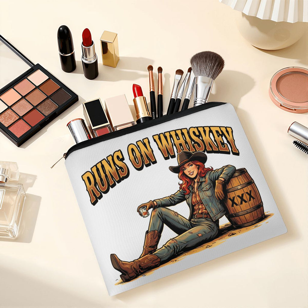 Runs On Whiskey Cowgirl Travel Makeup Pouch