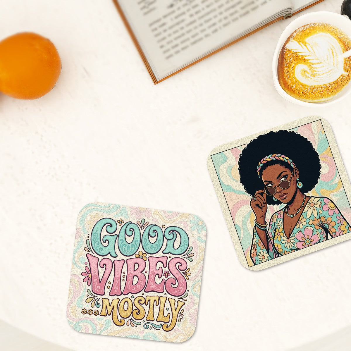 70s Retro Drink Coasters – Groovy Vintage Coaster Set (6 Pack)
