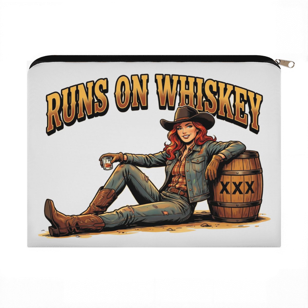 Runs On Whiskey Cowgirl Travel Makeup Pouch